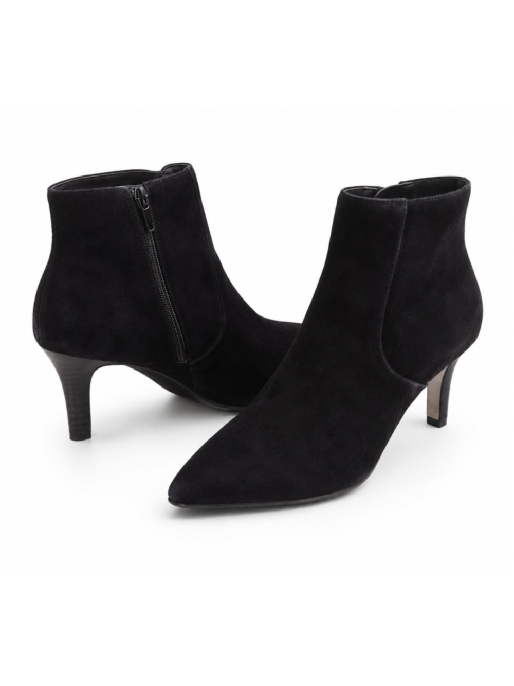Clarks 20701 Black Suede Pointed Toe Ankle Boots Booties Size 7M 2" Heel
